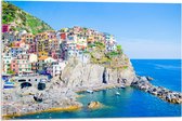 Acrylglas - Kleurrijke Huisjes in Nationaal Park Cinque Terre bij de Italiaanse Kust - 75x50 cm Foto op Acrylglas (Met Ophangsysteem)
