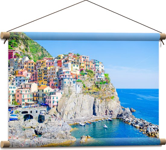Textielposter - Kleurrijke Huisjes in Nationaal Park Cinque Terre bij de Italiaanse Kust - 60x40 cm Foto op Textiel