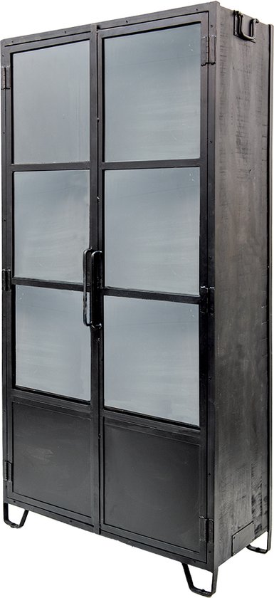 Vitrine industrielle 2 portes 90x40x190 cm en verre et métal