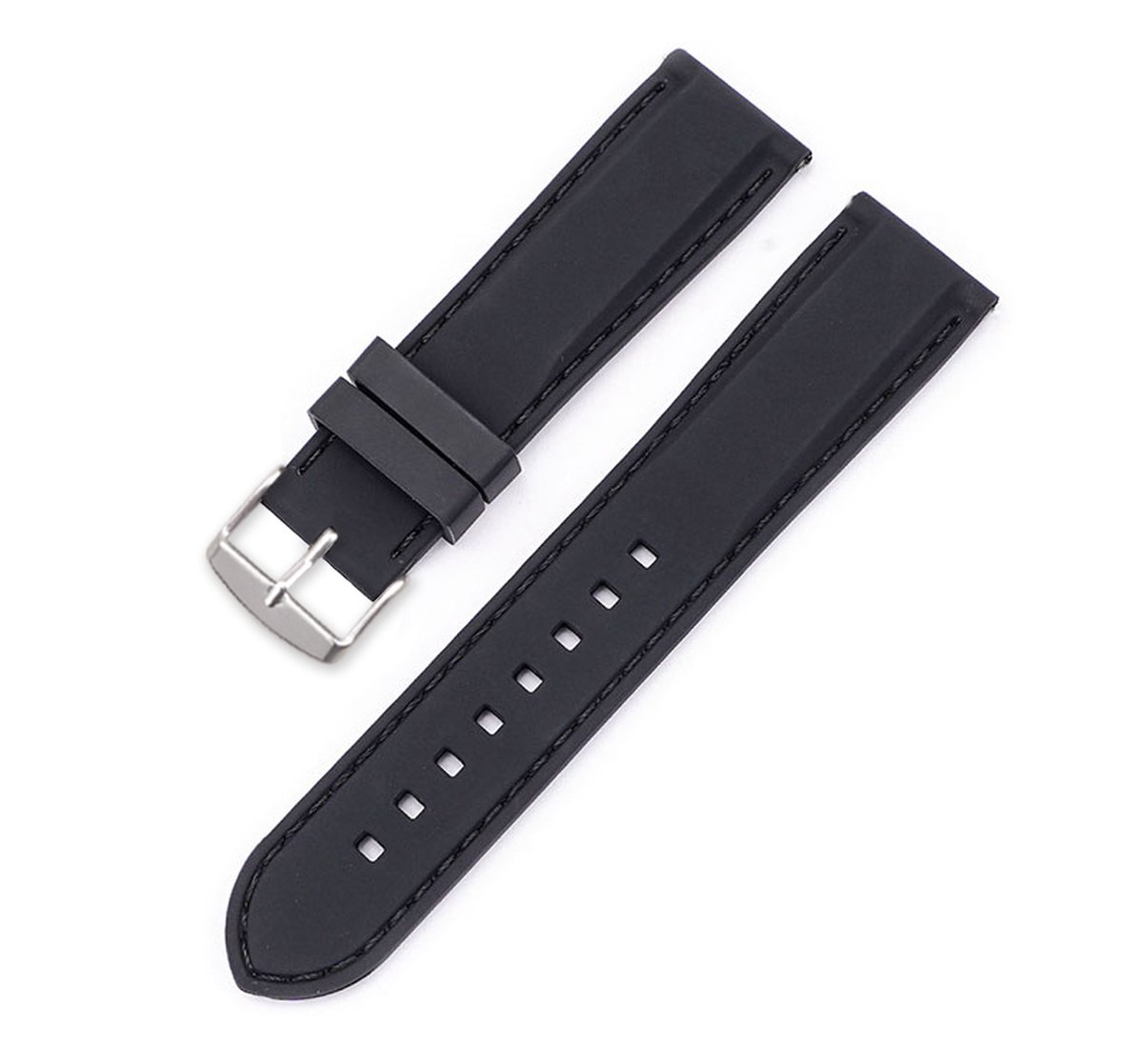 SmartphoneClip® Horlogeband - Siliconen - 20 mm - Zwart met zwarte stiksels - Horlogebandjes