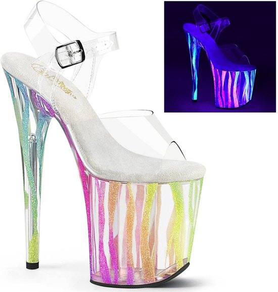 Pleaser - FLAMINGO-808RG-03 Sandaal met enkelband, Paaldans schoenen - US 8 - 38 Shoes - Regenboog/Transparant