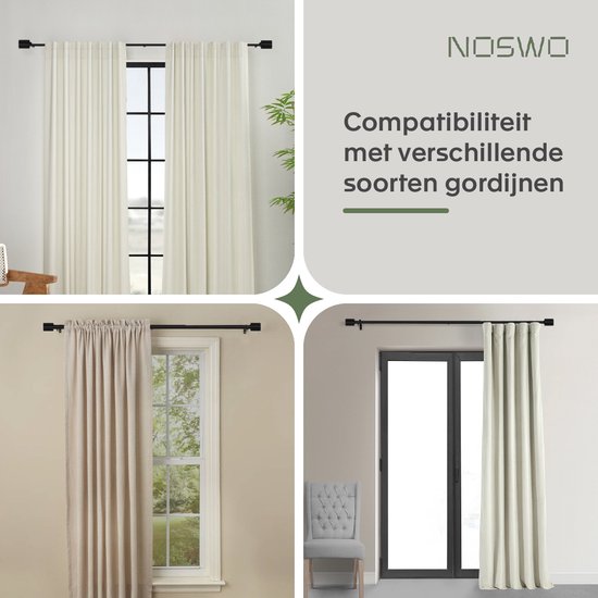 Tringle à rideaux Noswo - Extensible - 183 à 366 cm - Tringle à rideaux - Tringles à rideaux Complète - Métal - Zwart