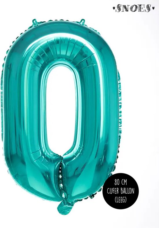 Cijfer Helium Folie ballon - 0 jaar cijfer - Turquoise - Turkoois - 80 cm - leeftijd feestartikelen verjaardag