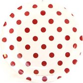 Kartonnen bordjes - 8 stuks - wit met rode stippen - 18 cm rond