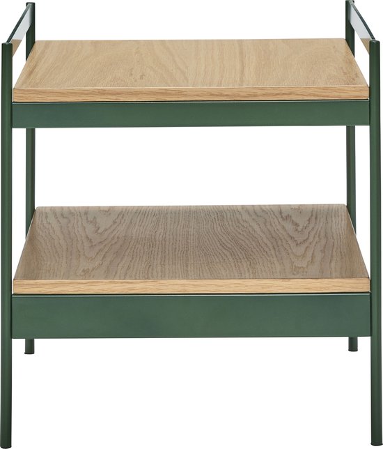 HÜBSCH INTERIOR - Table d'appoint verte JAUNTY en métal plaqué chêne - 43x43xh45cm
