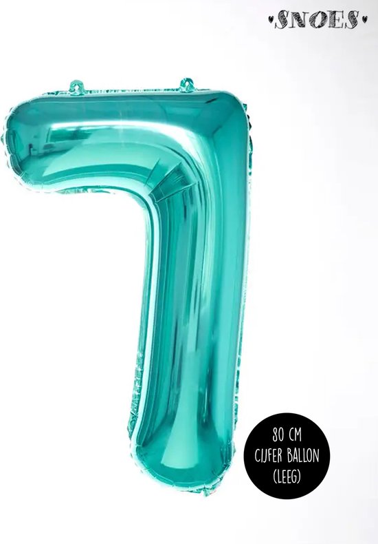Cijfer Helium Folie Ballon - 7 jaar cijfer - Turquoise - Turkoois - 80 cm - leeftijd 7 jaar feestartikelen verjaardag