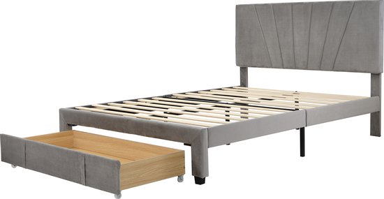 Zravenna Gestoffeerd bed, fluweel, bed met 4 laden en lattenbodem, unieke vorm, in hoogte verstelbaar hoofdeinde, opbergruimte voor volwassenen en jongeren, 140 x 200 cm, beige Zravenna Gestoffeerd bed, fluweel, bed met 4 laden en lattenbodem, unieke vorm, in hoogte verstelbaar hoofdeinde, opbergruimte voor volwassenen en jongeren, 140 x 200 cm, beige