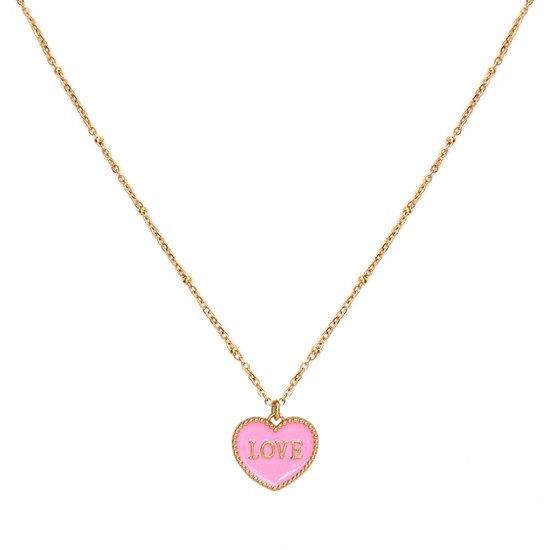 Gouden ketting pink heart love