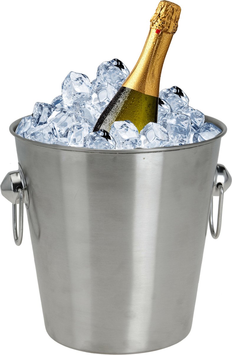 Excellent Houseware ijsemmer - 3L - zilver - RVS - D20 cm - champagnekoeler/ijsbucket