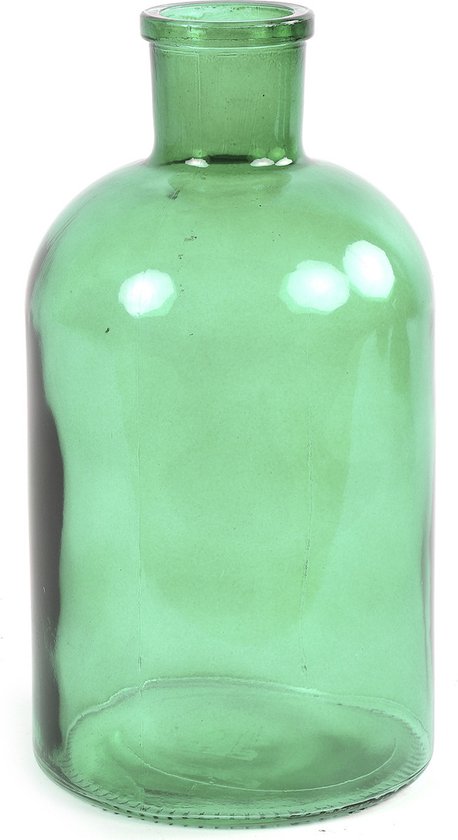 Countryfield Bloemenvaas - mintgroen - doorzichtig glas - apotheker fles - D14 x H27 cm