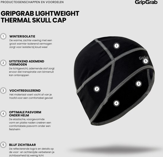 Bonnet Sous-casque GripGrab Thermo Winter - Coupe-vent, Léger - Pour Vélo, Running - Tailles S à L (tour De Tête 54-63 Cm)