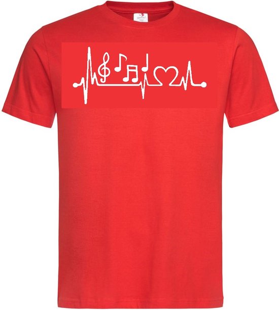 Grappig T-shirt - hartslag - heartbeat - muzieknoten - muziek - maat XL