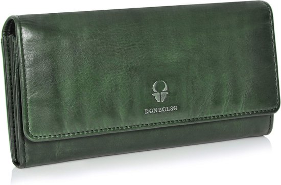 Donbolso® Portemonnee Dames - Florence - Portemonnees van echt nappaleer - XXL met 15 kaartsleuven en RFID-bescherming - Groen