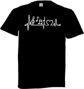 Grappig T-shirt - hartslag - heartbeat - muzieknoten - muziek - maat S