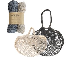 green-goose® Boodschappen Nettas | 2 Stuks | Wit en Grijs | Herbruikbaar en Duurzaam | Voor Groente en Fruit