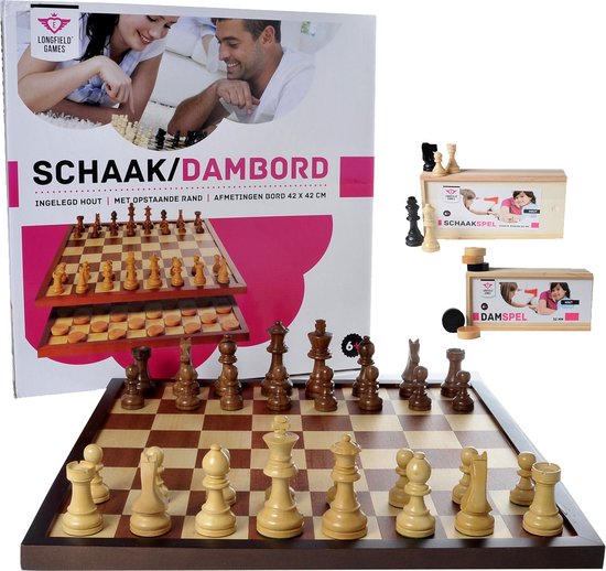 Afbeelding van het spel Luxe schaakbord / dambord 42x42 cm inclusief schaakstukken en damstenen