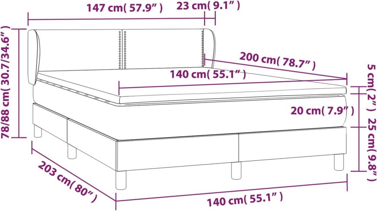 vidaXL - Boxspring - met - matras - stof - lichtgrijs - 140x200 - cm