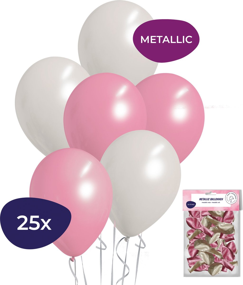 Luxe Ballonnen Roze Wit -  25 Stuks - Helium Ballonnenset Feest Verjaardag Babyshower Party Wedding Bruiloft Valentijn - Merkloos