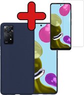 Hoesje Geschikt voor Xiaomi Redmi Note 11 Hoesje Siliconen Case Hoes Met Screenprotector - Hoes Geschikt voor Xiaomi Redmi Note 11 Hoes Cover Case - Donkerblauw