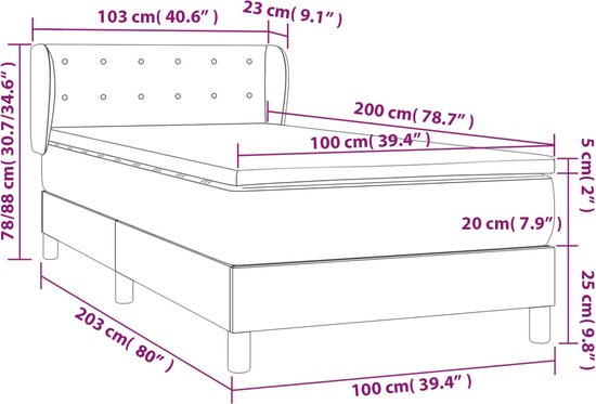 vidaXL - Boxspring - met - matras - stof - blauw - 100x200 - cm