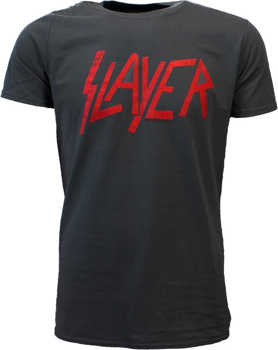 Slayer Distressed Logo Band T-Shirt Grijs - Merchandise Officielle