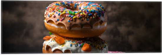 Vlag - Opgestapelde Donuts in Verschillende Smaken - 60x20 cm Foto op Polyester Vlag
