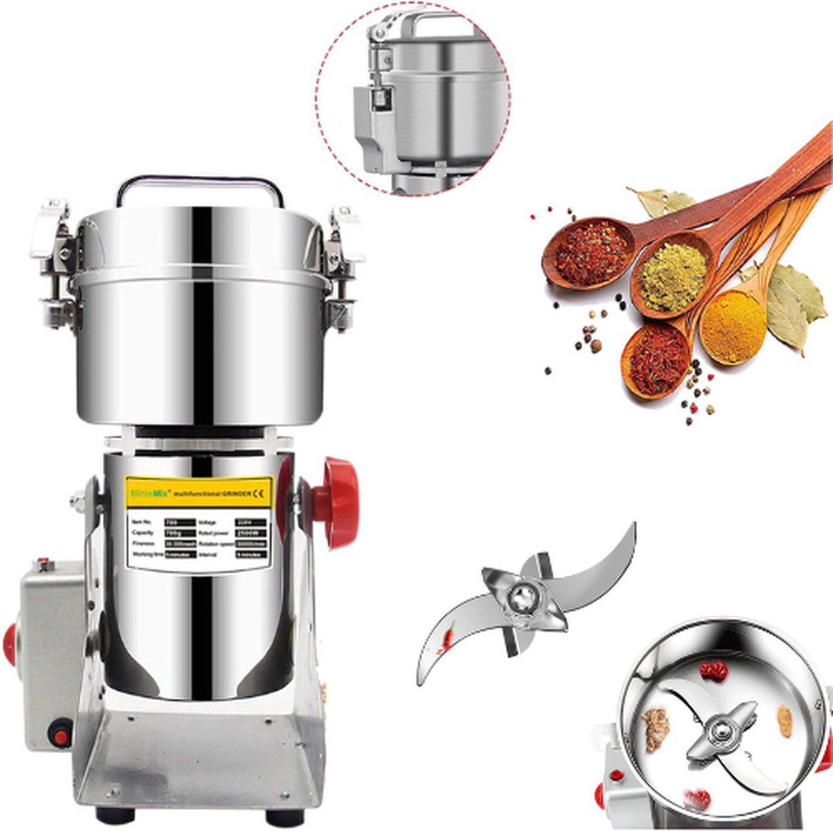 Moulin à Grains électrique 3600W - Capacité 1kg - Acier Inoxydable - Farine Maison