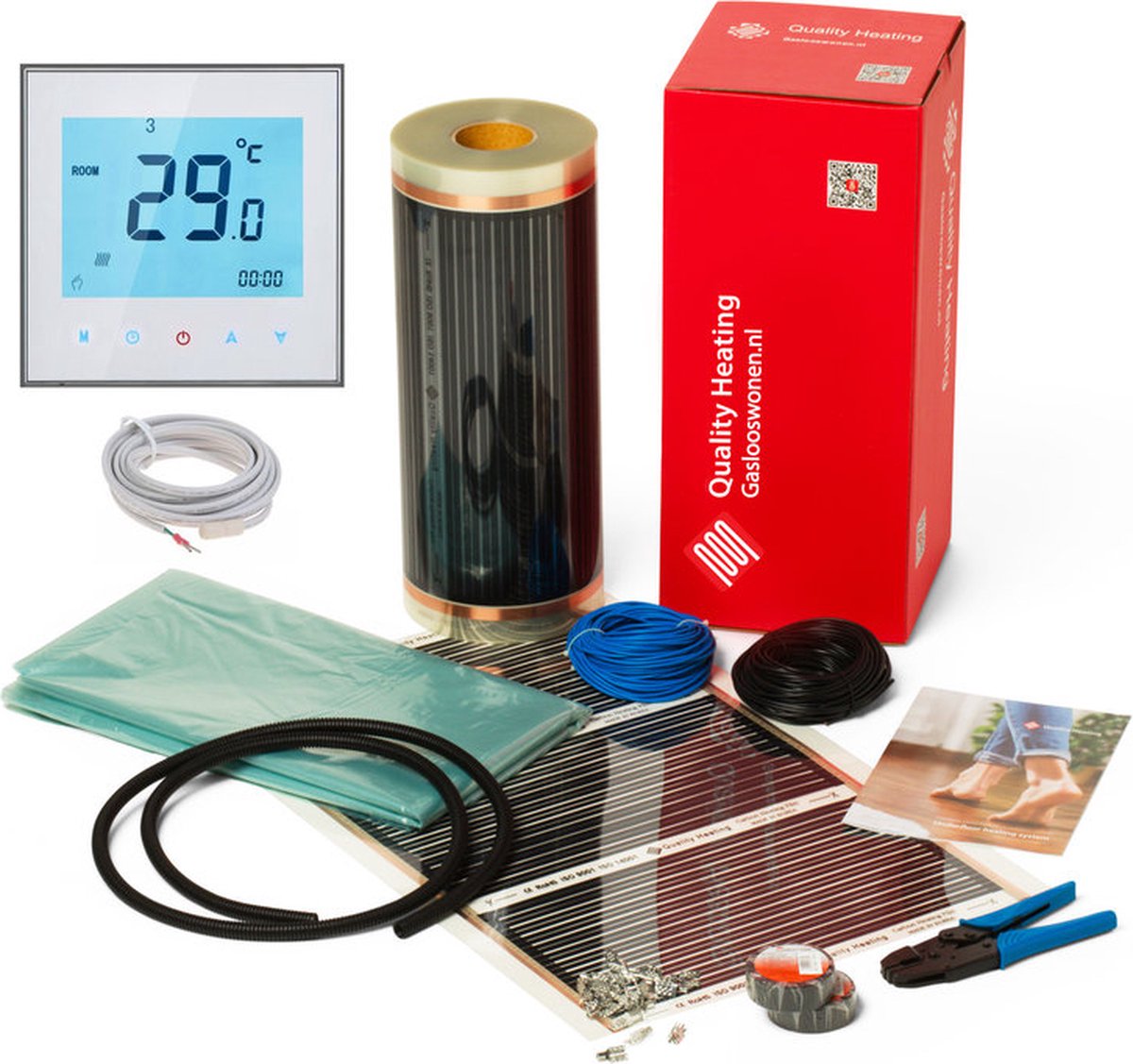 5,0M² 700 Watt Vloerverwarming elektrisch onder laminaat en hout set Zwart