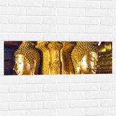Muursticker - Pilaar met Gouden Boeddha's en Details - 90x30 cm Foto op Muursticker