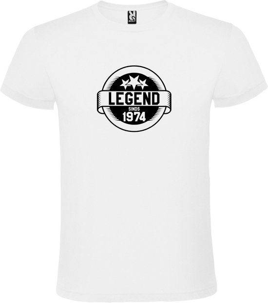 Wit T-Shirt met “Legend sinds 1974 “ Afbeelding Zwart Size XXXL