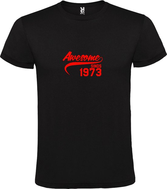 Zwart T-Shirt met “Awesome sinds 1973 “ Afbeelding Rood Size L