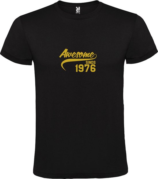 Zwart T-Shirt met “Awesome sinds 1976 “ Afbeelding Goud Size XXXXXL