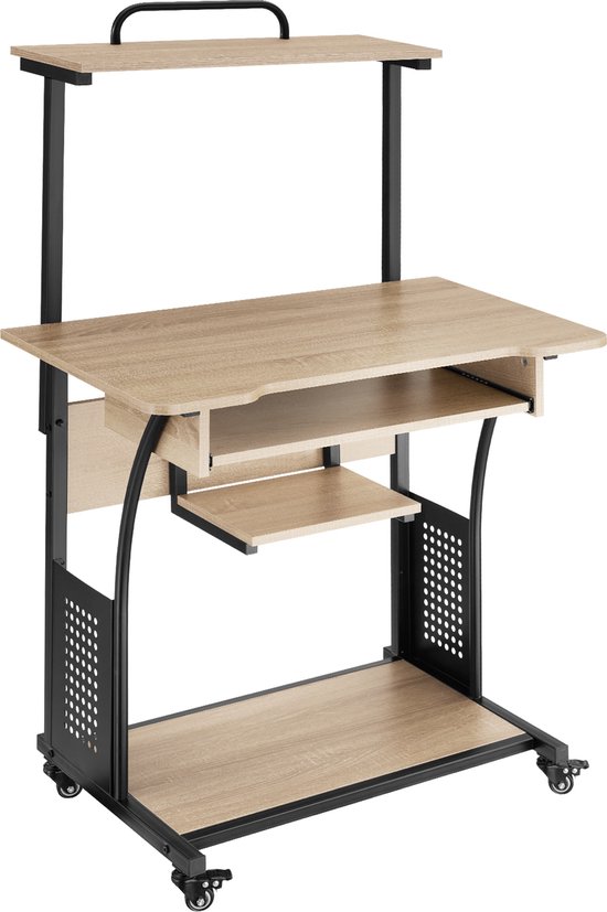 tectake® - verrijdbaar bureau hoekbureau bureautafel kantoorbureau - 80x65,5x130,5cm - industrieel lichtbruin