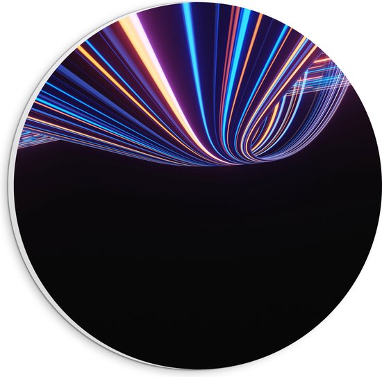 PVC Schuimplaat Muurcirkel - Abstracte Neonkleurige Lijnen - 20x20 cm Foto op Muurcirkel (met ophangsysteem)