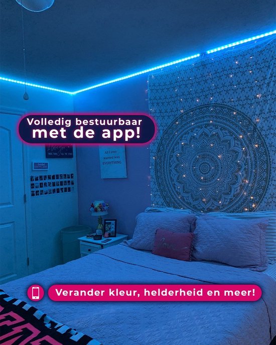 Lichtendirect-LED Strip - 20 meter - RGB verlichting - dimbaar - met afstandsbediening- Bluetooth - zelfklevend-Led light strip | Led lights | Led strips | Ledstrip