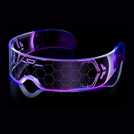 Partizzle Lichtgevende Festival Rave Bril - Snelle Space Planga - Freaky Techno Party Glasses - Carnaval Kostuum - Heren & Dames - 7 LED Kleuren