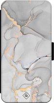 Casimoda® bookcase - Geschikt voor iPhone 13 - Hoesje met pasjeshouder - Marmer Grijs - Grijs - Kunstleer