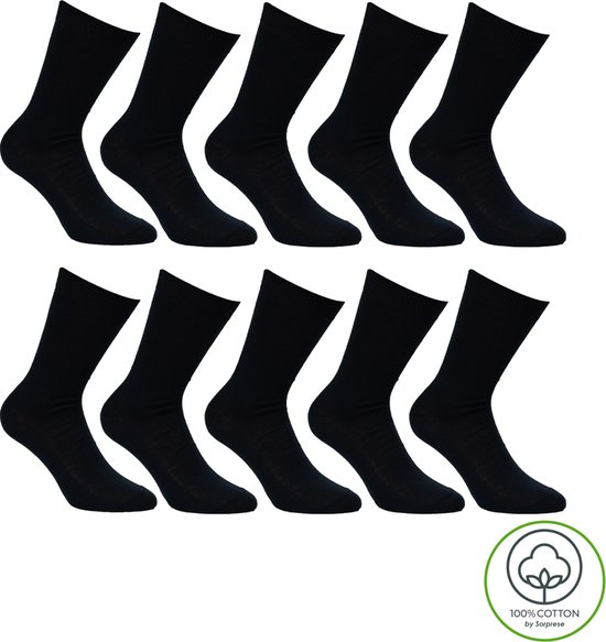 Sorprese 100% Katoenen Sokken - 10 Paar - Maat 39-42 - Zwart - Sokken Dames - Sokken Heren - Aangenaam Dunne Naadloze Sokken - Cadeau