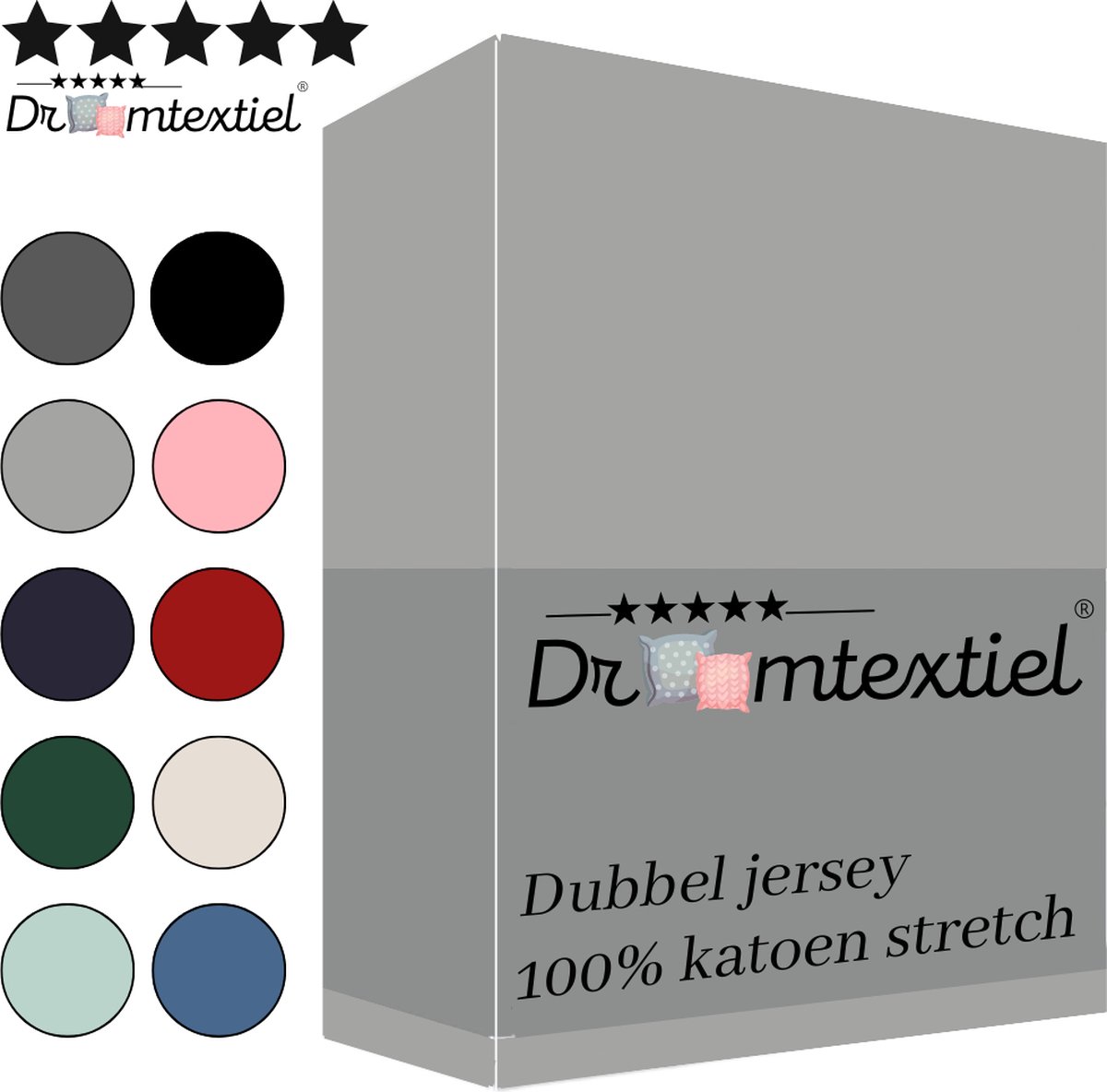 Droomtextiel Dubbel Jersey Hoeslaken Grijs Eenpersoons 90x200 cm - 100% Katoen - Hoge Hoek - Heerlijk Zacht - Strijkvrij - Rondom elastiek - Stretch - Dubbel Dikke Kwaliteit
