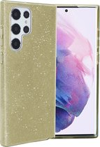 Casemania Hoesje Geschikt voor Samsung Galaxy S22 Ultra Goud - Glitter Back Cover