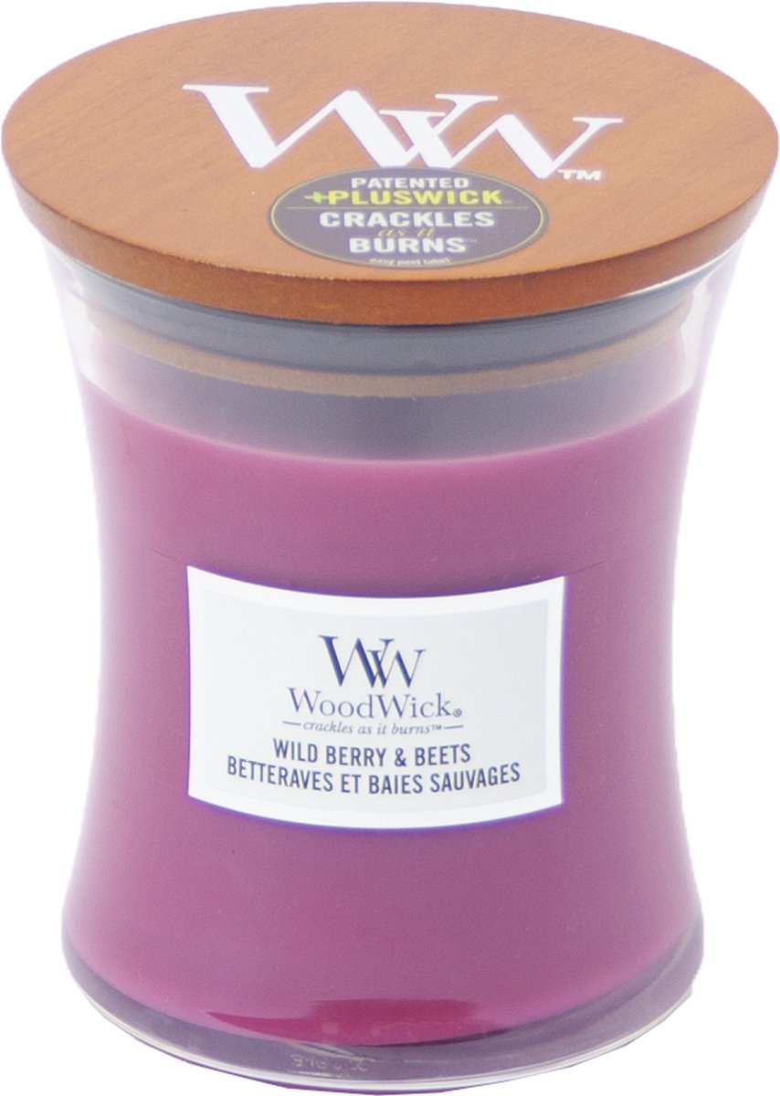 WoodWick Hourglass Medium Geurkaars - Wild Berry & Beets - 60 branduren Paars