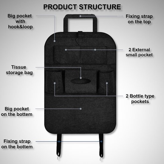 Auto Organizer, Autostoel Organizer, Baby Kinderen Autostoel Organizer Vilt, Autostoelen Rugleuning Organisatoren, Stoelbescherming, Auto Seat Organizer, Hoogwaardig Vilt, ZWART, 1 Stuk van Merkloos — afbeelding 4