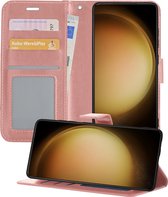Hoesje Geschikt voor Samsung S23 Ultra Hoesje Book Case Hoes Wallet Cover - Hoes Geschikt voor Samsung Galaxy S23 Ultra Hoesje Bookcase Hoes - Rosé goud