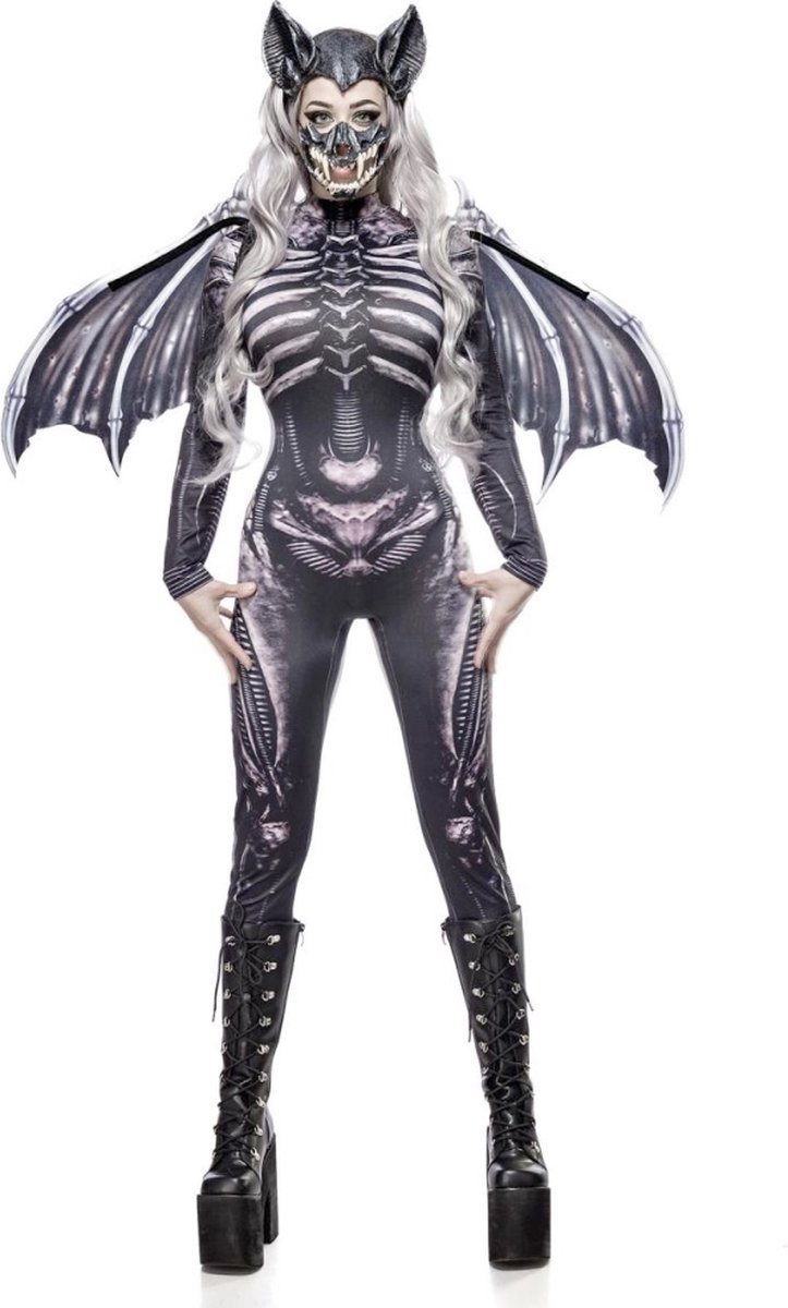 Mask Paradise - Skull Bat Lady Kostuum - XL - Zwart/Grijs