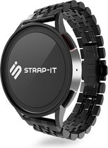 Strap-it Smartwatch bandje 20mm - Luxe duo stalen schakel horlogeband geschikt voor Samsung Galaxy Watch 3 41mm / Galaxy Watch 42mm / Galaxy Watch Active & Active2 / Gear Sport - Polar Ignite / Ignite 2 / Unite / Pacer - zwart