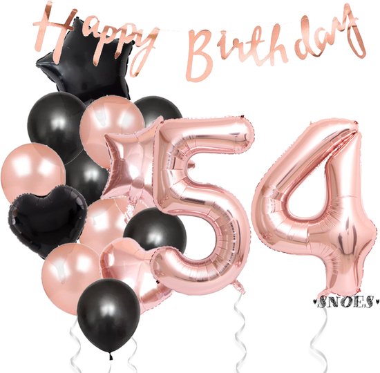Snoes Ballonnen 54 Jaar Feestpakket – Versiering – Verjaardag Set Liva Rose Cijferballon 54 Jaar - Heliumballon