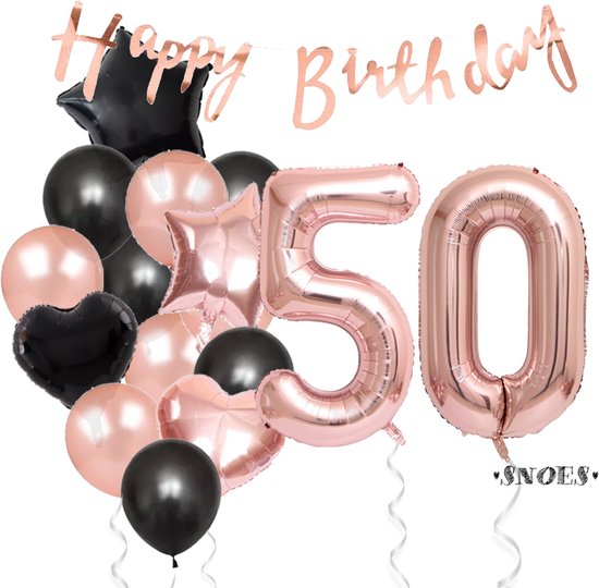Snoes Ballonnen 50 Jaar Feestpakket – Versiering – Verjaardag Set Liva Rose Cijferballon 50 Jaar -Heliumballon
