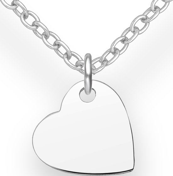 Joy|S - Zilveren hartje hanger - graveer plaatje - 10 mm x 12 mm (zonder ketting)