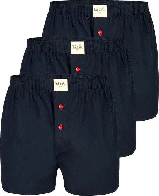 Phil & Co Wijde Boxershorts Heren Geweven Katoen Effen Blauw 3-Pack - Maat 4XL - Losse boxershort heren