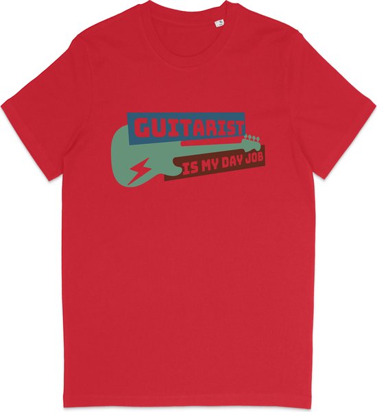 Heren Dames Gitaar T Shirt - Rood - Maat 3XL